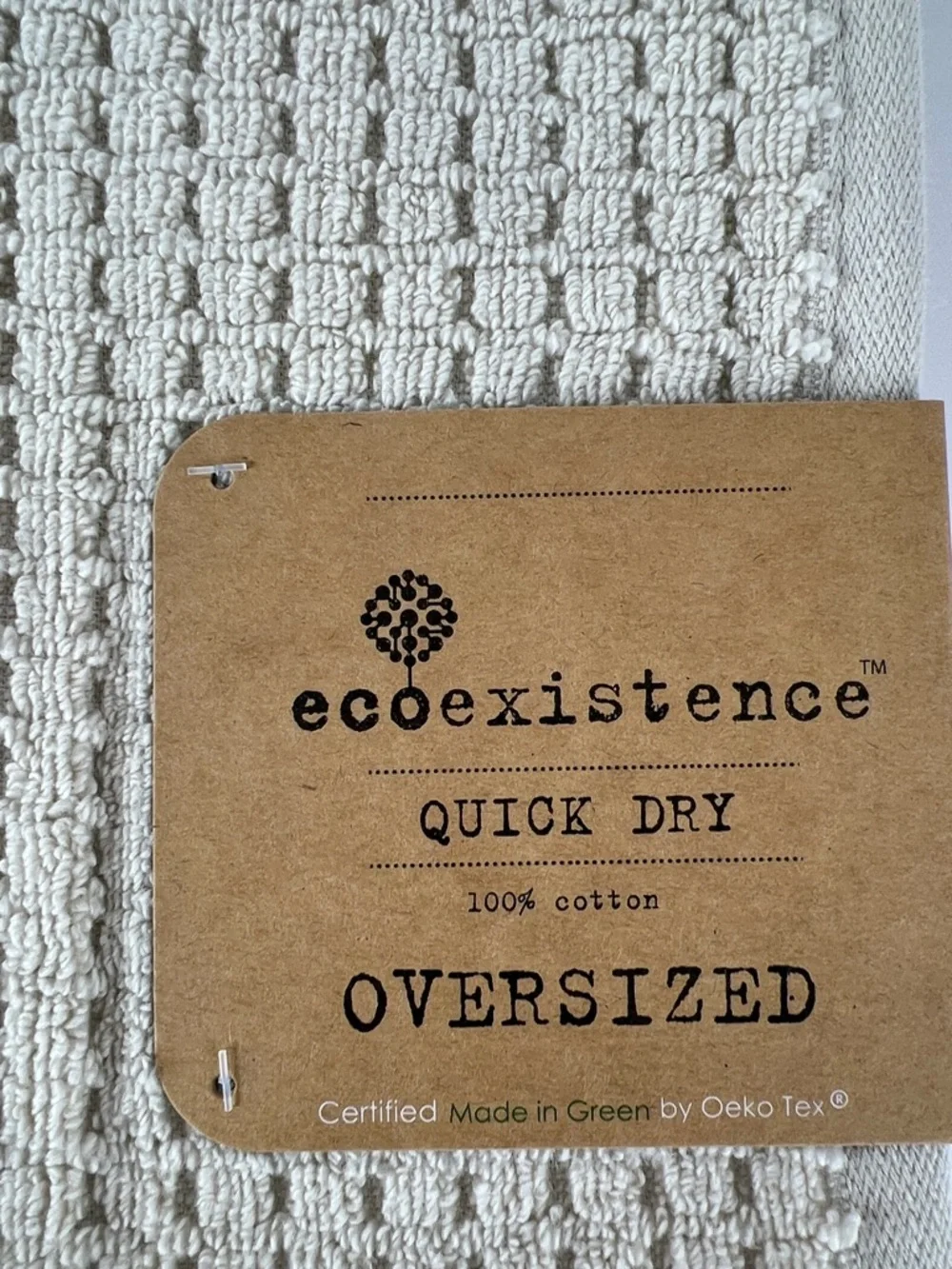 Ecoexistence Oversized Bath Towel Set Tan Waffle Cotton Quick Dry Set of 2 NEW